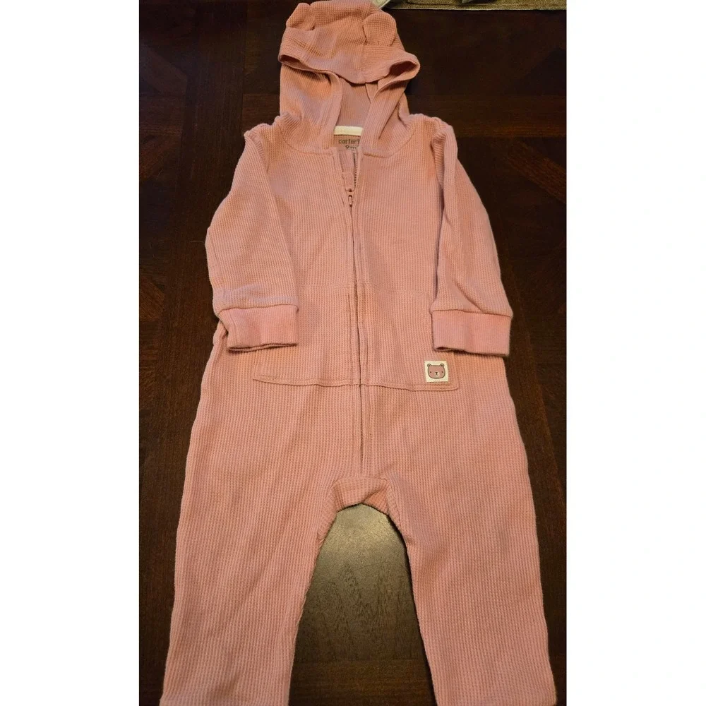 Carters Baby Girl 9M Bundle 3pc Footed Sleepers Deer‎ Bear Hooded Thermal Romper